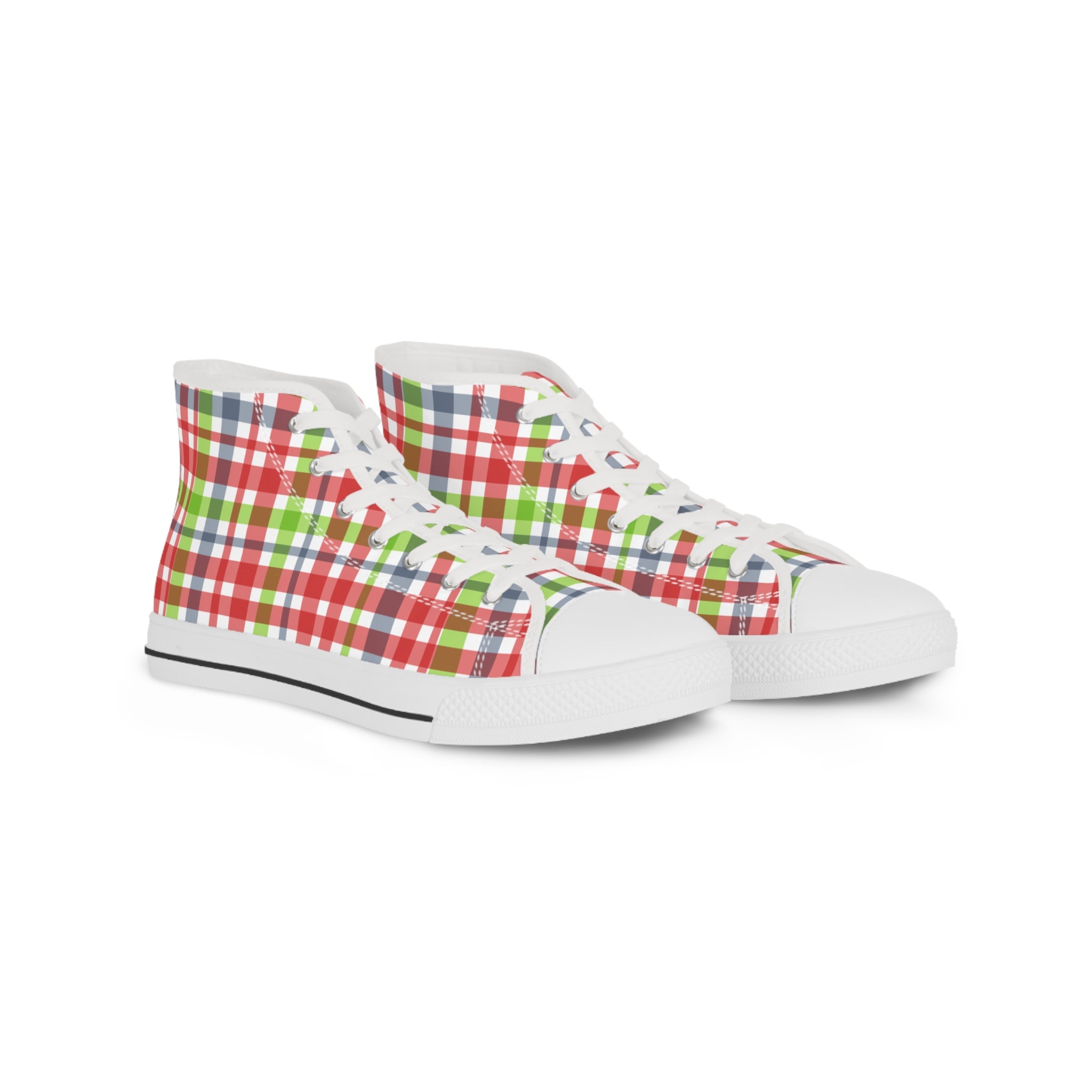 Festive Plaid High Top Sneakers for Men | Casual Style, Unique Gift, Holiday Fashion, Streetwear, Comfortable Footwear
