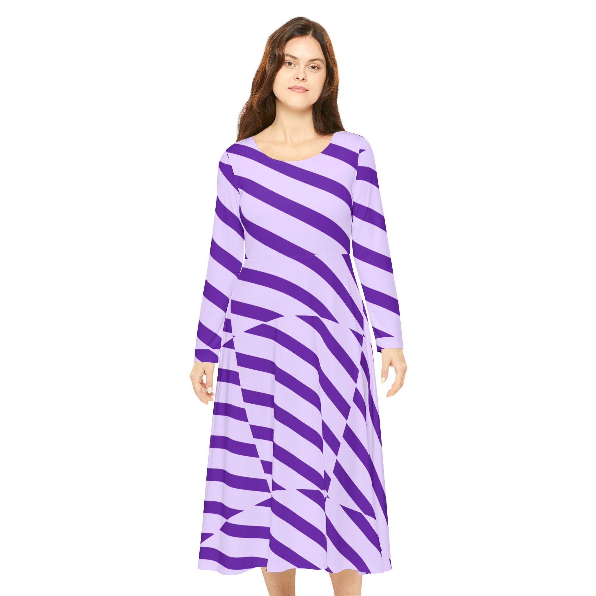 Stylish Women's Long Sleeve Dance Dress, Perfect for Dance Recitals, Parties, and Everyday Wear, AOP Striped Design, Comfortable & Chic