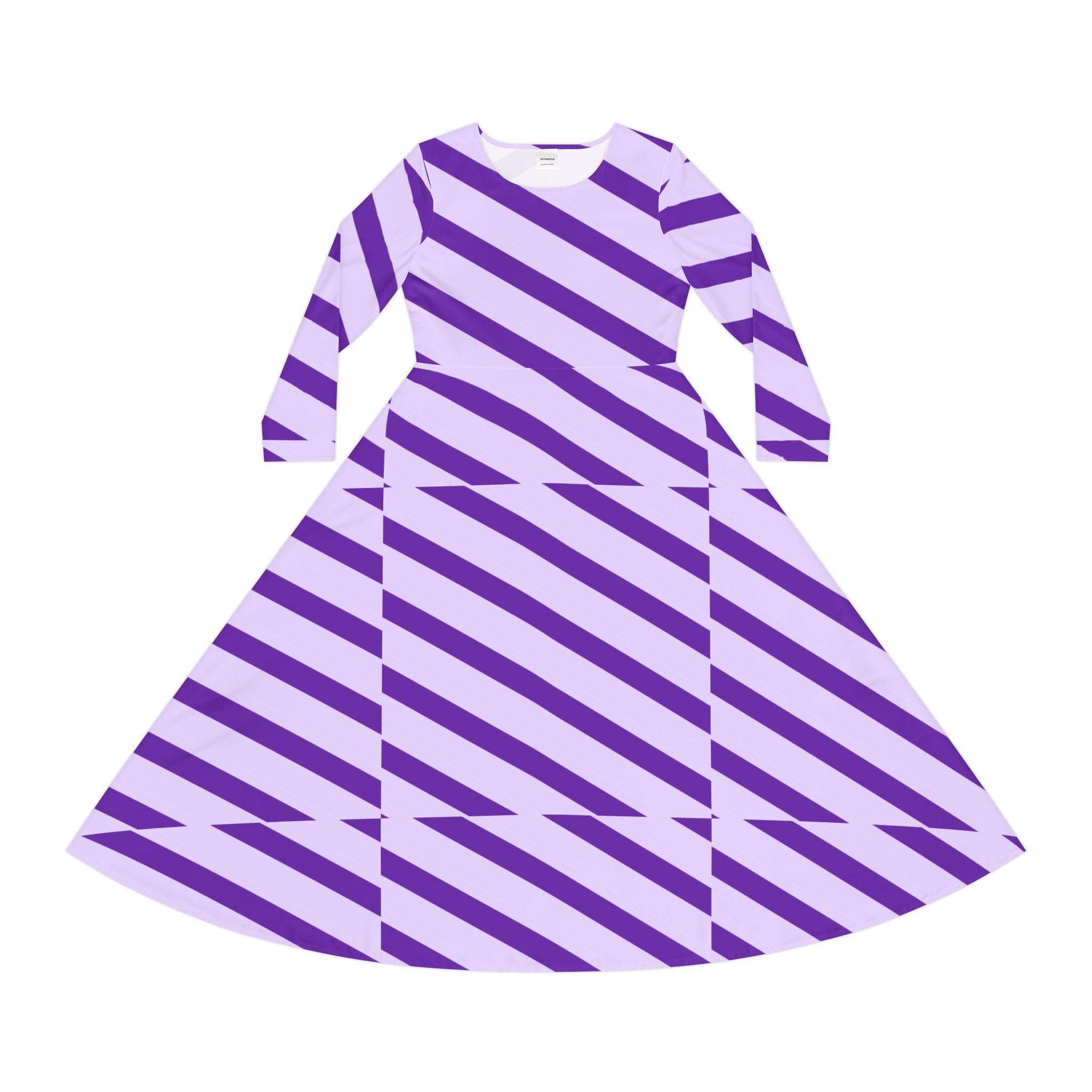 Stylish Women's Long Sleeve Dance Dress, Perfect for Dance Recitals, Parties, and Everyday Wear, AOP Striped Design, Comfortable & Chic