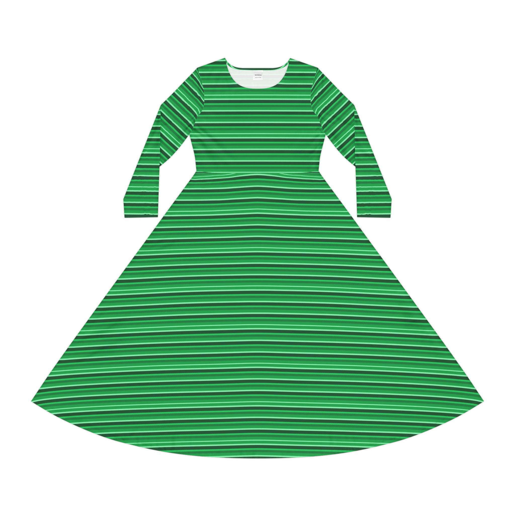 Stylish Green Striped Dance Dress, Perfect for Dance Classes, Parties, Festivals, and Everyday Wear, Long Sleeve Dress, Trendy Dancewear