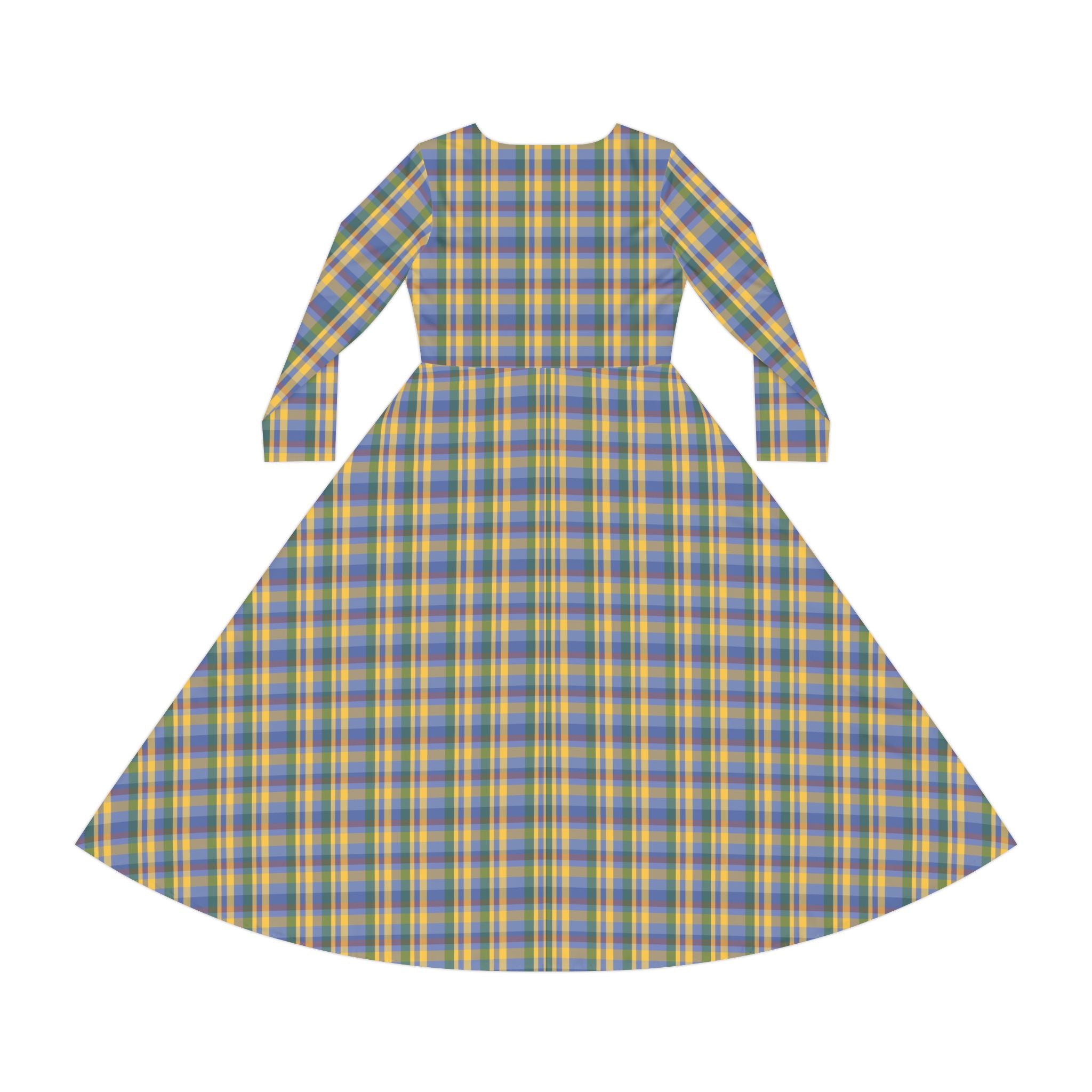 Plaid Long Sleeve Dance Dress, Full Skirt Dress for Dancers, Stylish Dancewear, Perfect for Parties and Events, Trendy Everyday Dress