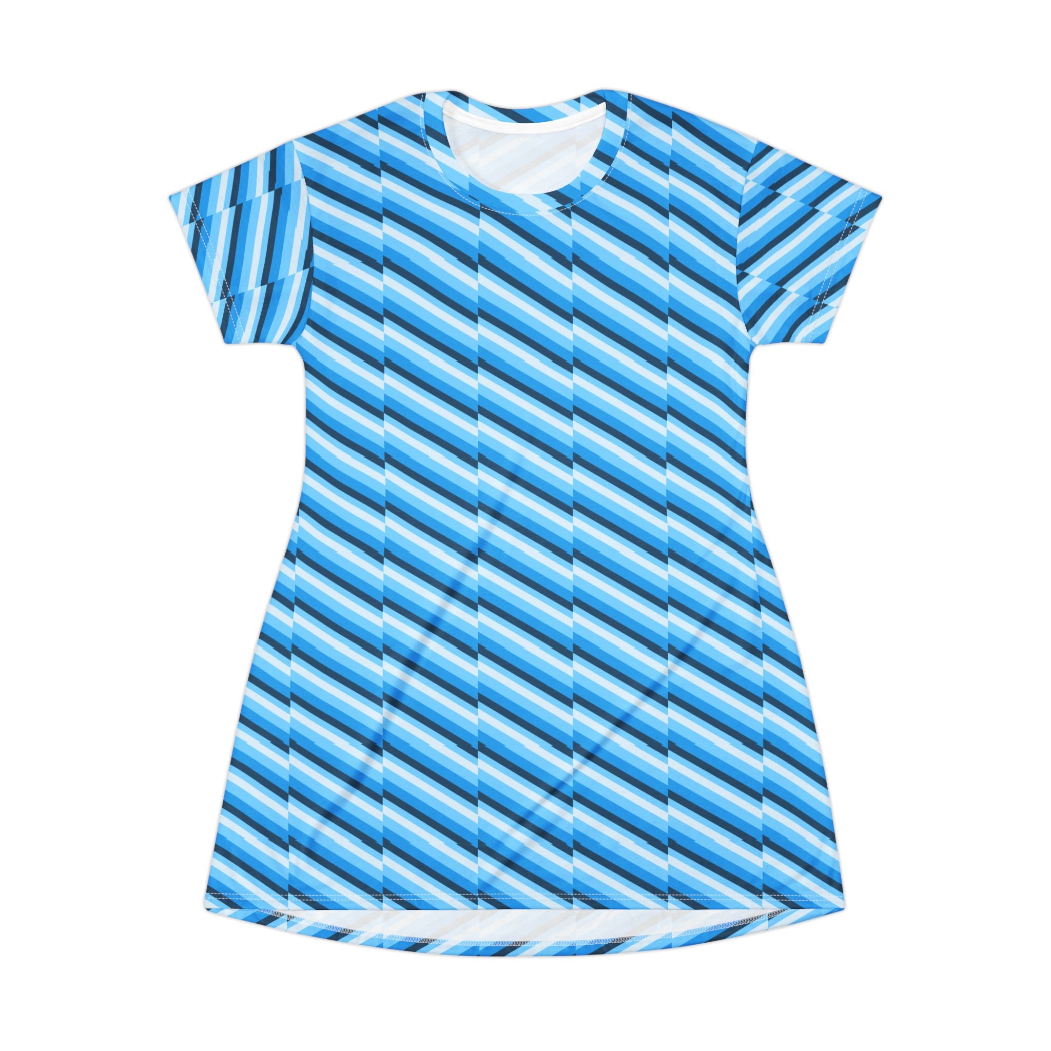 Blue Striped T-Shirt Dress - Casual Summer Outfit, Stylish Beachwear, Trendy Everyday Dress, Lightweight Lounge Wear, Perfect for Vacation