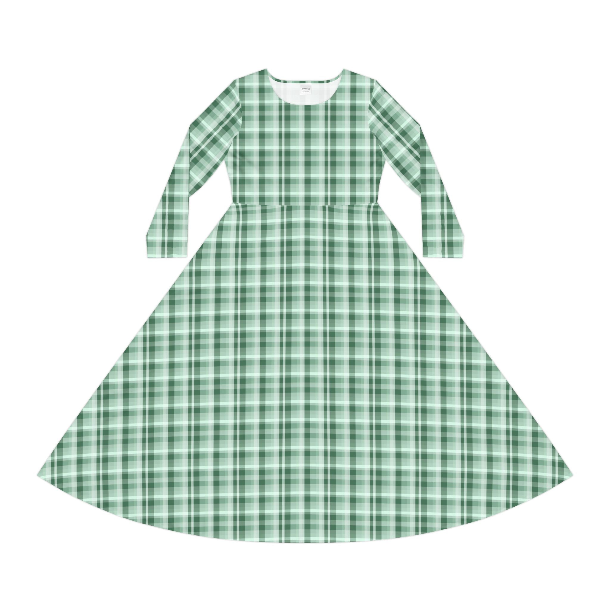 Chic Women's Long Sleeve Dance Dress, Stylish Green Plaid Dress for Every Occasion, Perfect for Parties, Dances, Holidays