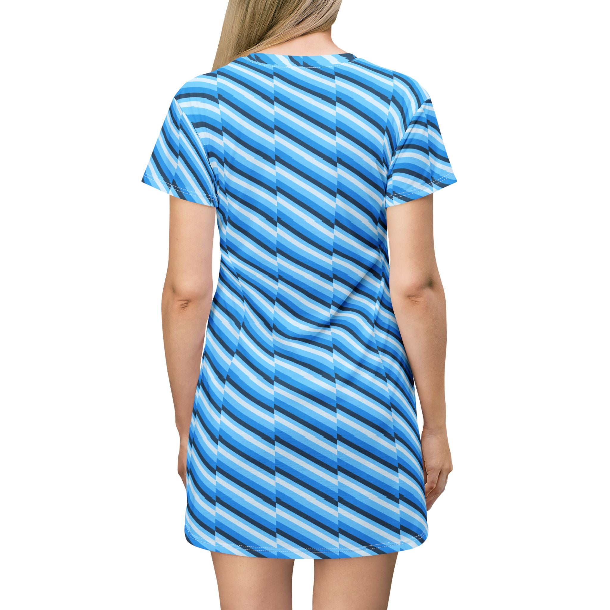 Blue Striped T-Shirt Dress - Casual Summer Outfit, Stylish Beachwear, Trendy Everyday Dress, Lightweight Lounge Wear, Perfect for Vacation