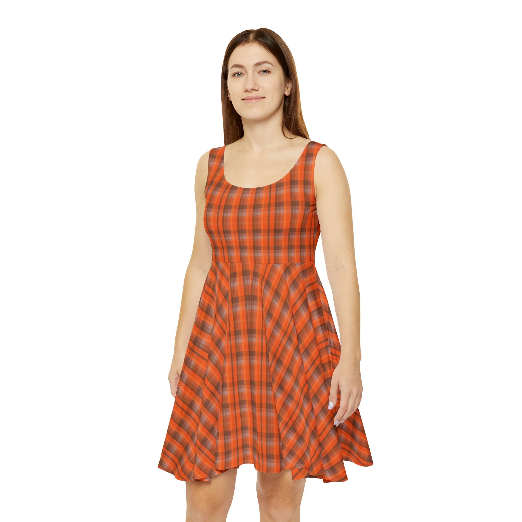 Women's Plaid Skater Dress, Cute Fall Dress, Casual Party Dress, Flowy AOP Dress, Trendy Outfit for Women, Halloween Dress