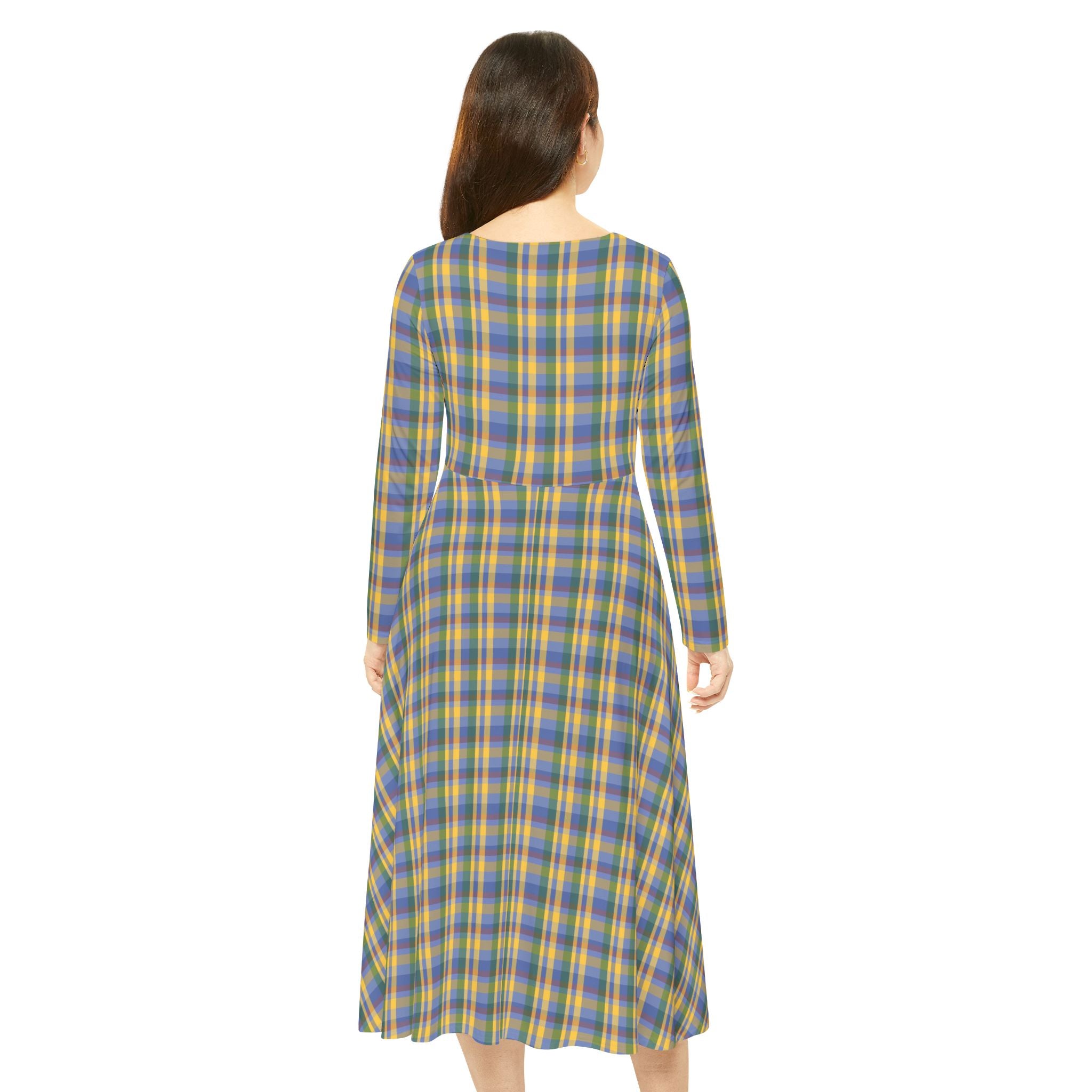 Plaid Long Sleeve Dance Dress, Full Skirt Dress for Dancers, Stylish Dancewear, Perfect for Parties and Events, Trendy Everyday Dress