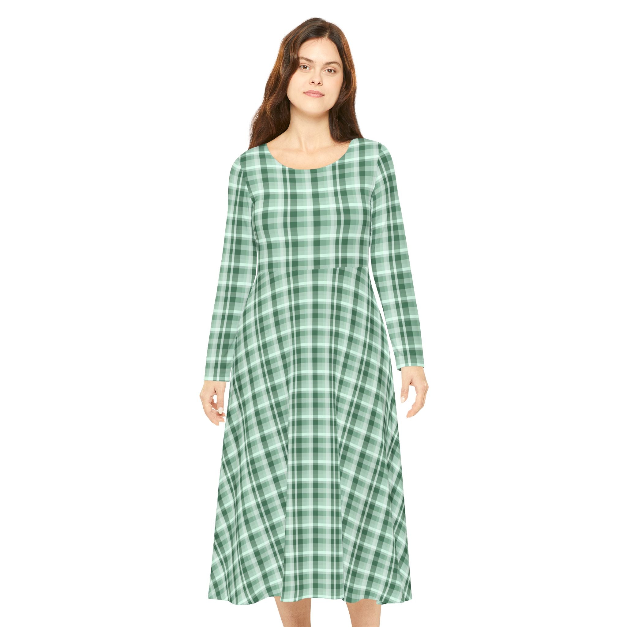 Chic Women's Long Sleeve Dance Dress, Stylish Green Plaid Dress for Every Occasion, Perfect for Parties, Dances, Holidays