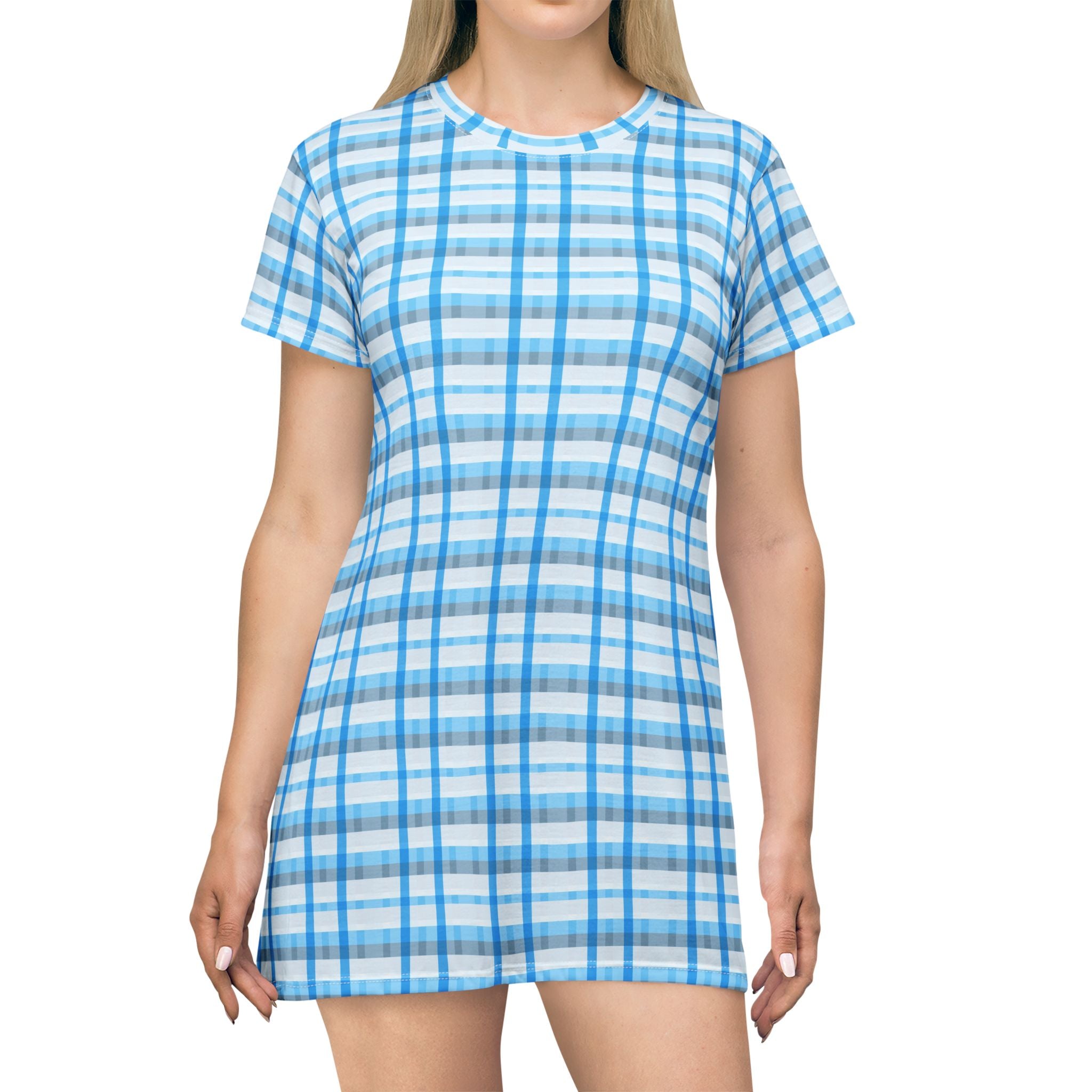 Blue Patterned T-Shirt Dress, Casual Summer Outfit, Beachwear, Day Out Dress, Comfortable Loungewear, Easy Layering Piece