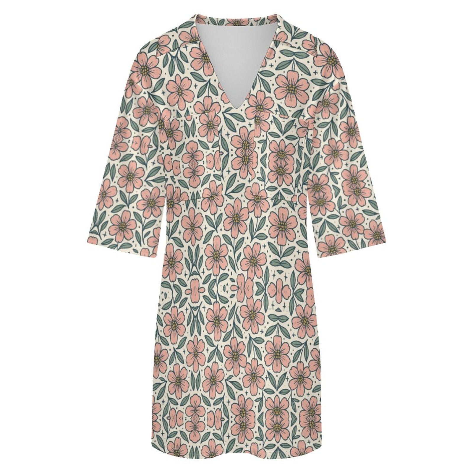 180gsm V-neck Dress for Women(All-Over Printing)