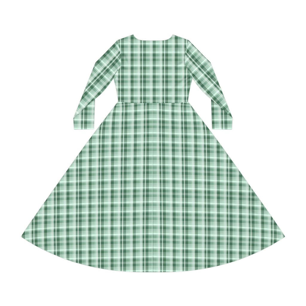 Chic Women's Long Sleeve Dance Dress, Stylish Green Plaid Dress for Every Occasion, Perfect for Parties, Dances, Holidays