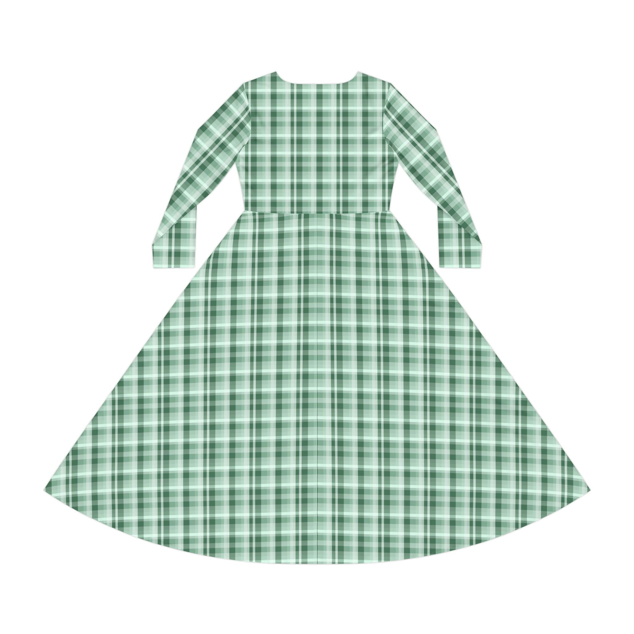 Chic Women's Long Sleeve Dance Dress, Stylish Green Plaid Dress for Every Occasion, Perfect for Parties, Dances, Holidays