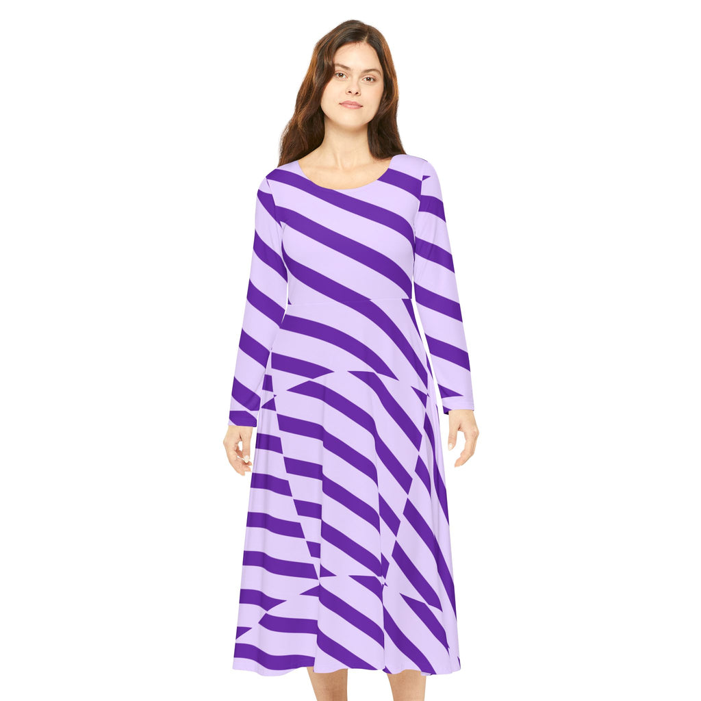 Stylish Women's Long Sleeve Dance Dress, Perfect for Dance Recitals, Parties, and Everyday Wear, AOP Striped Design, Comfortable & Chic