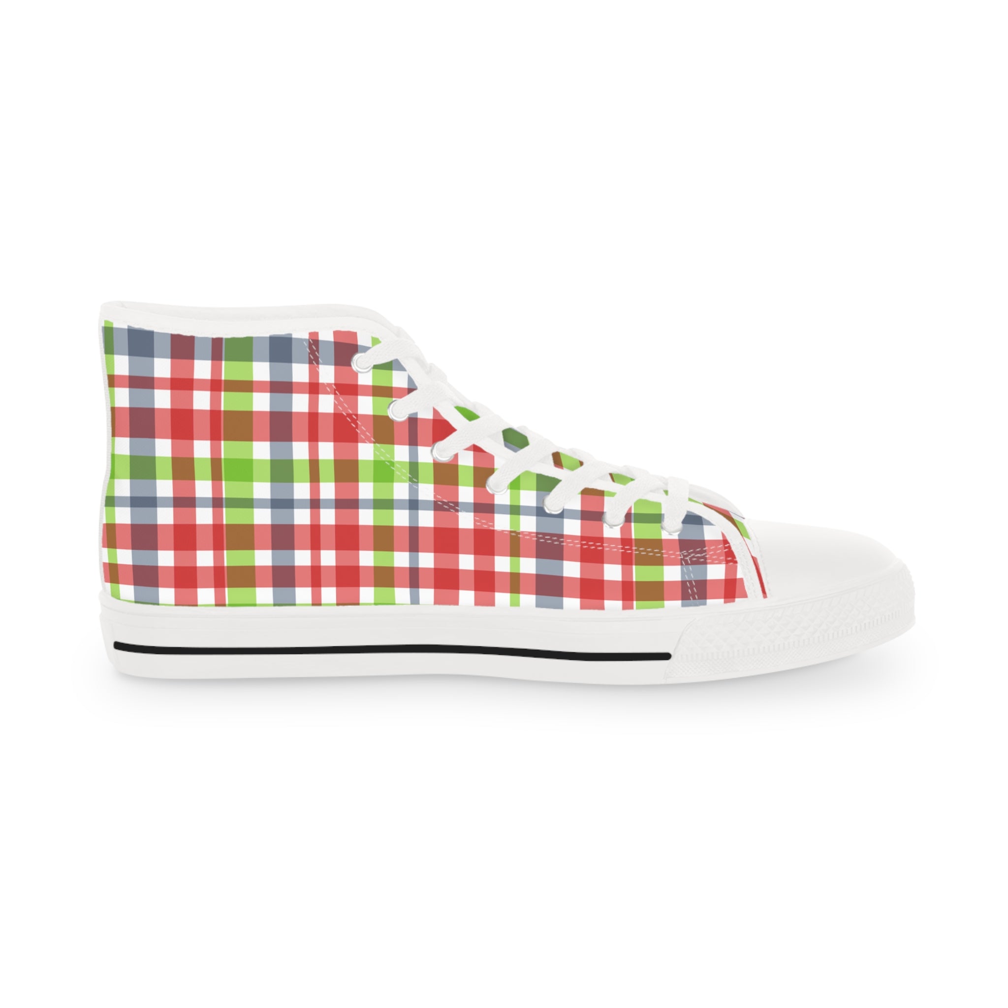 Festive Plaid High Top Sneakers for Men | Casual Style, Unique Gift, Holiday Fashion, Streetwear, Comfortable Footwear
