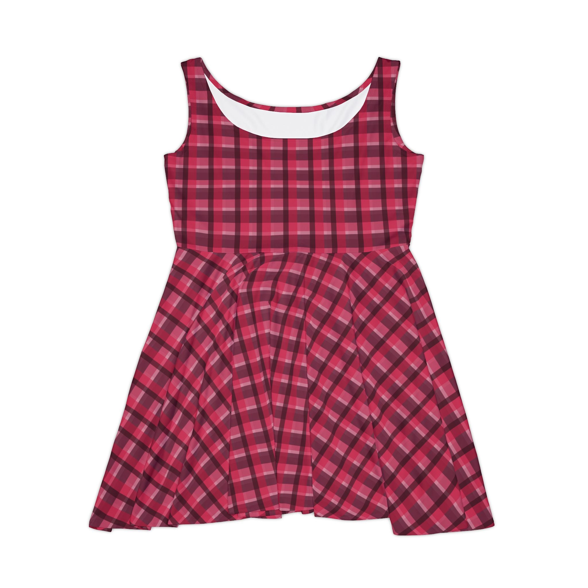 Red Plaid Women's Skater Dress, Casual Summer Dress, Vintage Outfit, Picnic Dress, Holiday Party Apparel, Everyday Fashion