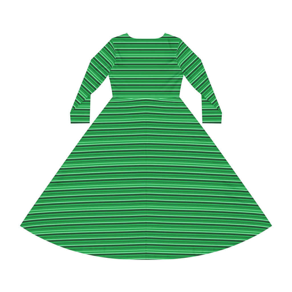 Stylish Green Striped Dance Dress, Perfect for Dance Classes, Parties, Festivals, and Everyday Wear, Long Sleeve Dress, Trendy Dancewear