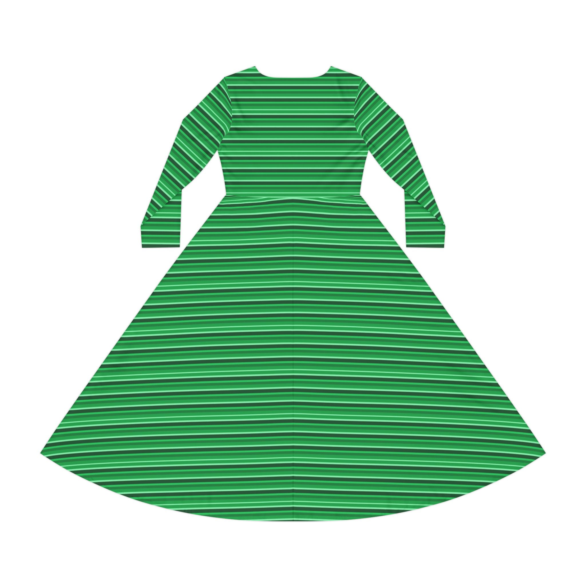 Stylish Green Striped Dance Dress, Perfect for Dance Classes, Parties, Festivals, and Everyday Wear, Long Sleeve Dress, Trendy Dancewear