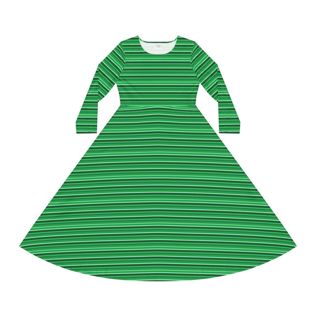 Stylish Green Striped Dance Dress, Perfect for Dance Classes, Parties, Festivals, and Everyday Wear, Long Sleeve Dress, Trendy Dancewear