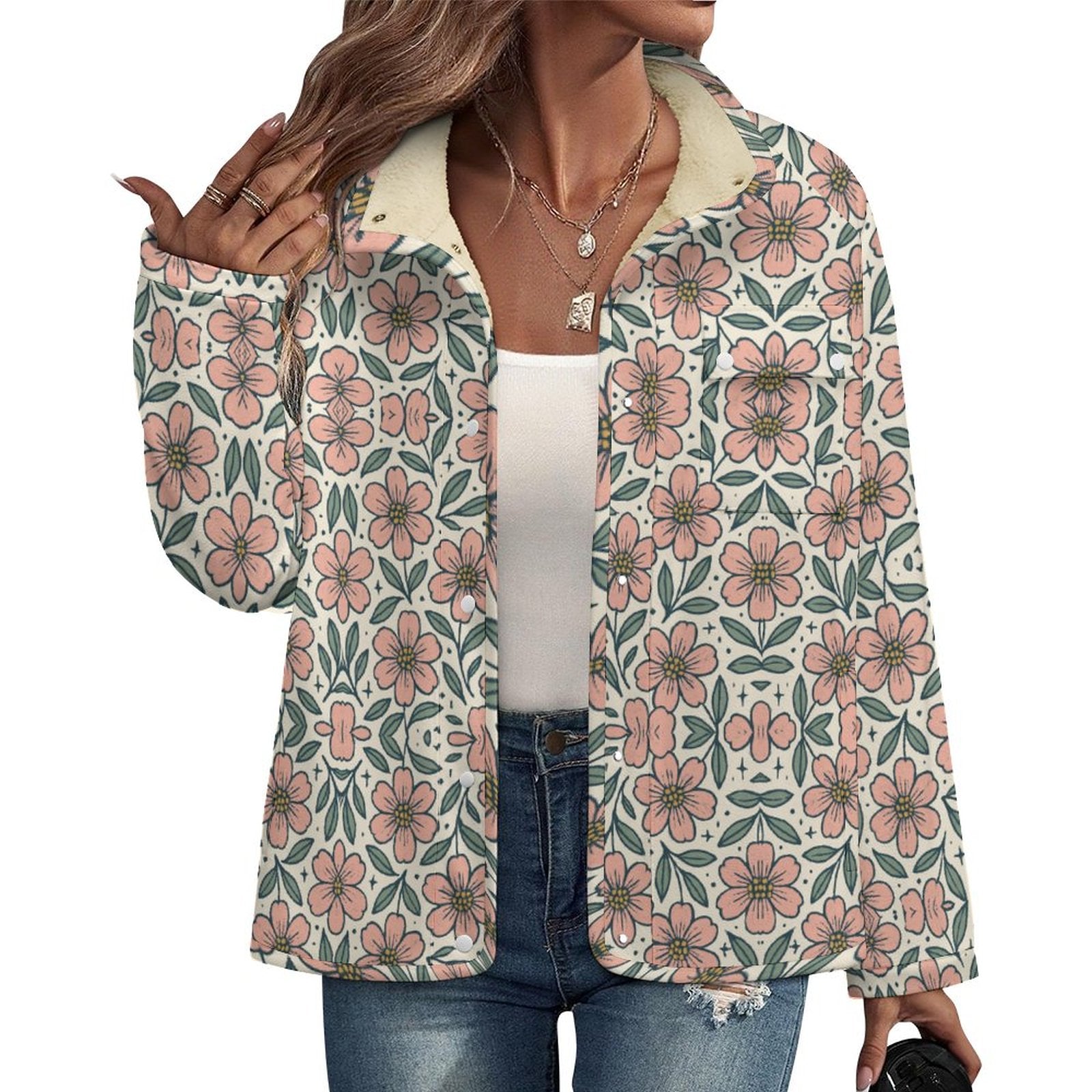 Stand-up Collar Fleece Casual Jacket(All-Over Printing)