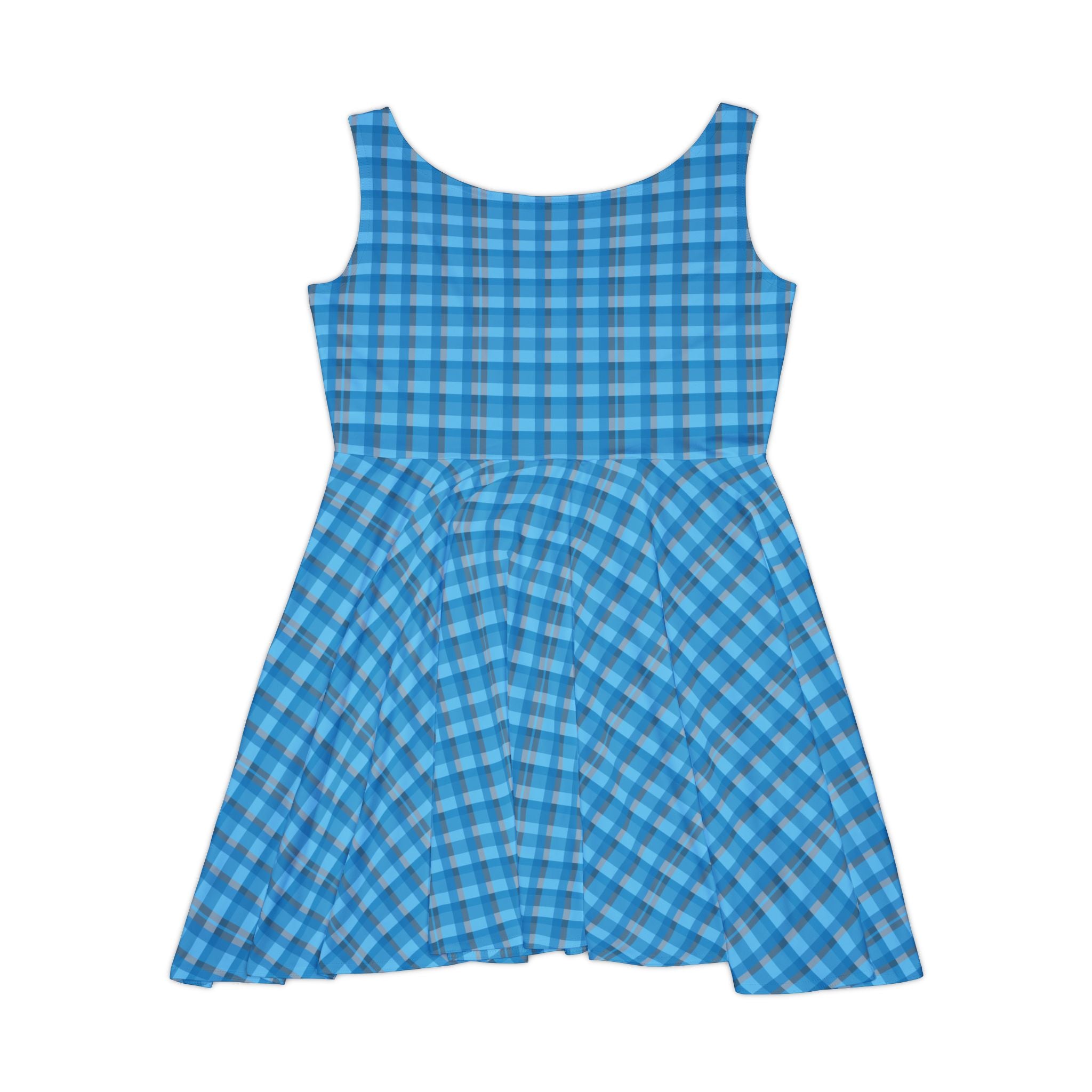 Blue Gingham Women's Skater Dress, Casual Summer Dress, Fashionable Day Dress, Perfect for Parties, Beach or Picnics