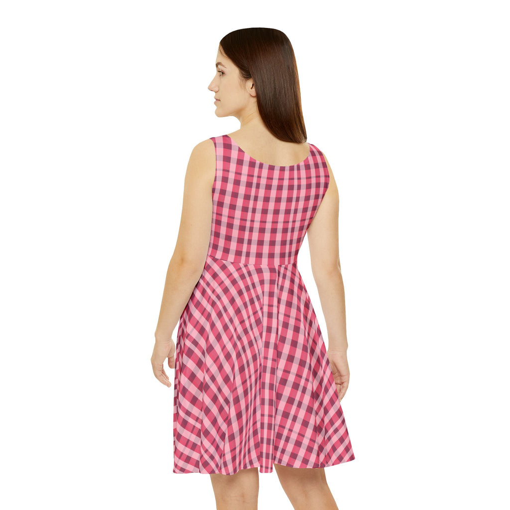 Chic Pink Gingham Skater Dress for Women, Flirty Summer Dress, Casual Everyday Outfit, Perfect for Parties, Outdoor Events, Trendy Fashion