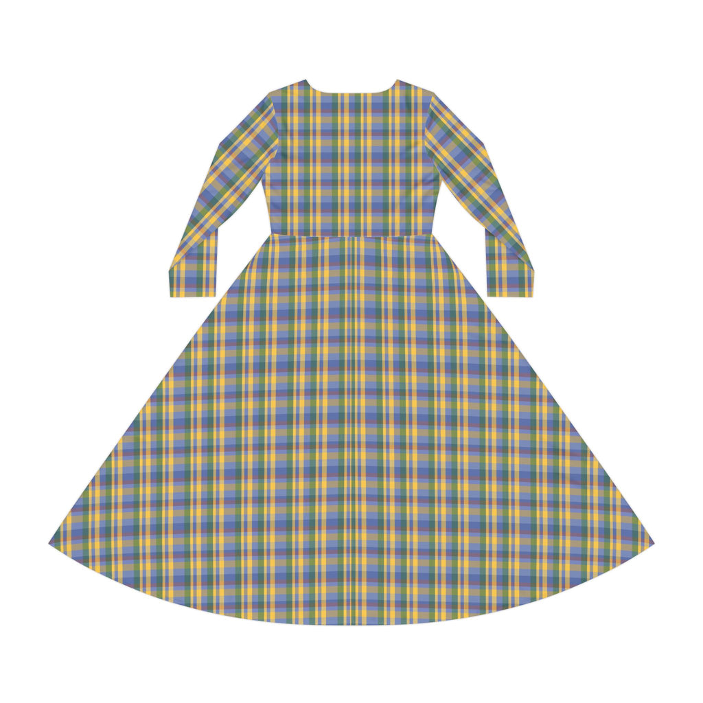 Plaid Long Sleeve Dance Dress, Full Skirt Dress for Dancers, Stylish Dancewear, Perfect for Parties and Events, Trendy Everyday Dress