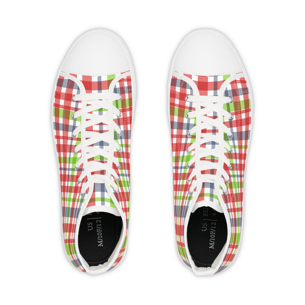 Festive Plaid High Top Sneakers for Men | Casual Style, Unique Gift, Holiday Fashion, Streetwear, Comfortable Footwear