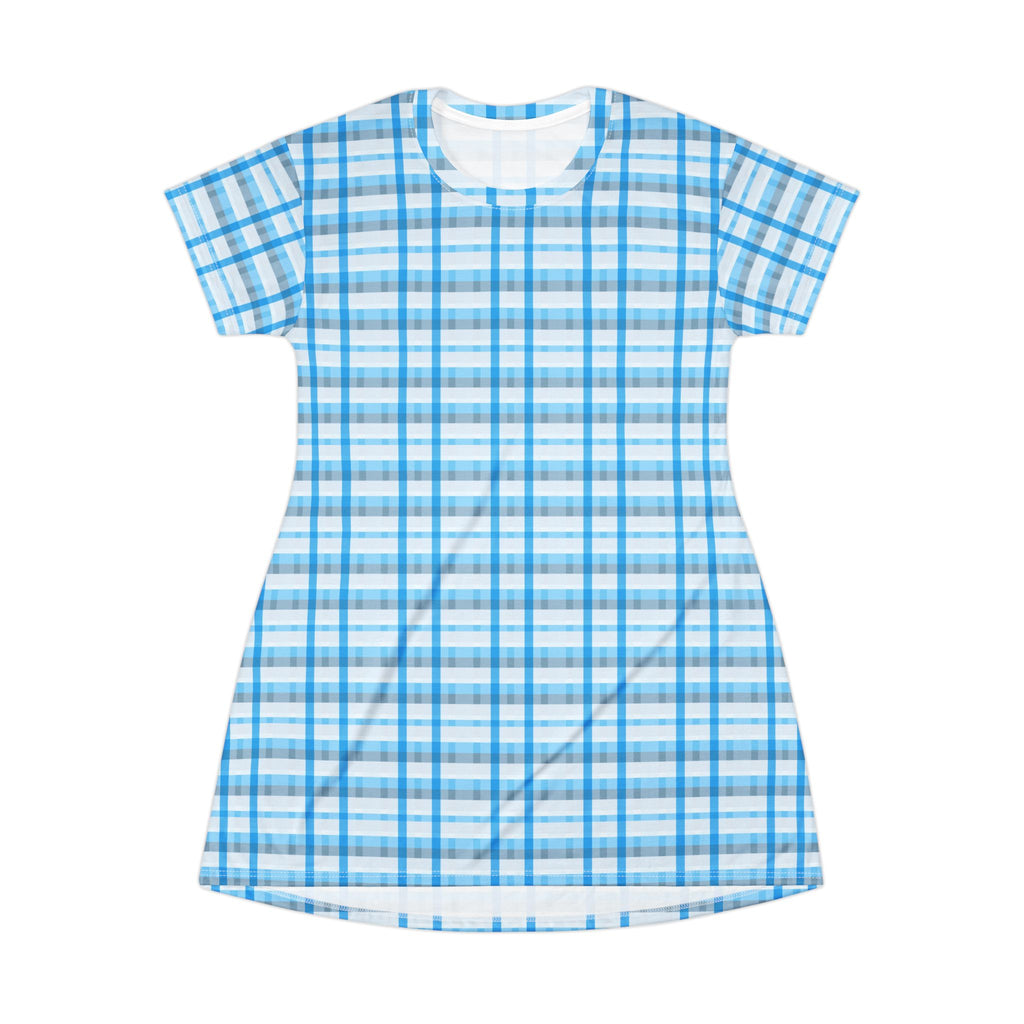 Blue Patterned T-Shirt Dress, Casual Summer Outfit, Beachwear, Day Out Dress, Comfortable Loungewear, Easy Layering Piece