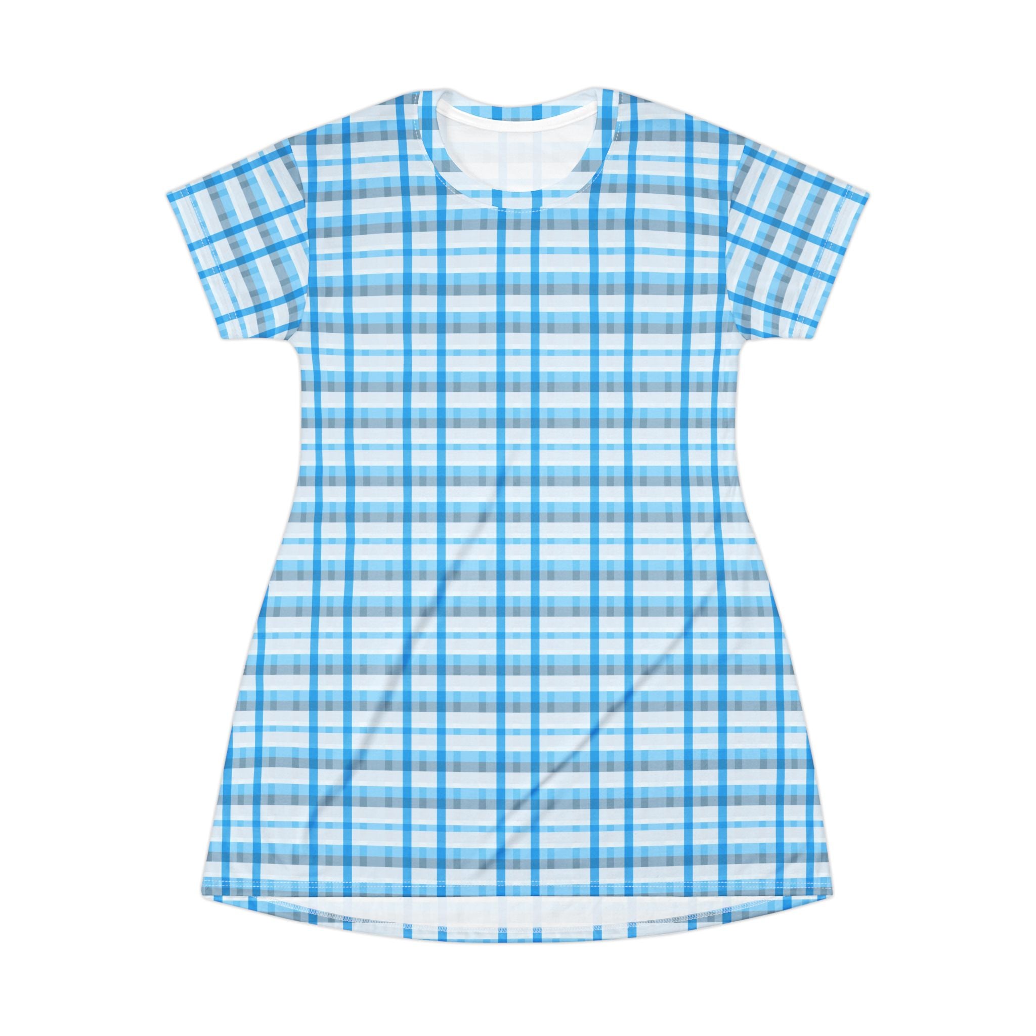 Blue Patterned T-Shirt Dress, Casual Summer Outfit, Beachwear, Day Out Dress, Comfortable Loungewear, Easy Layering Piece
