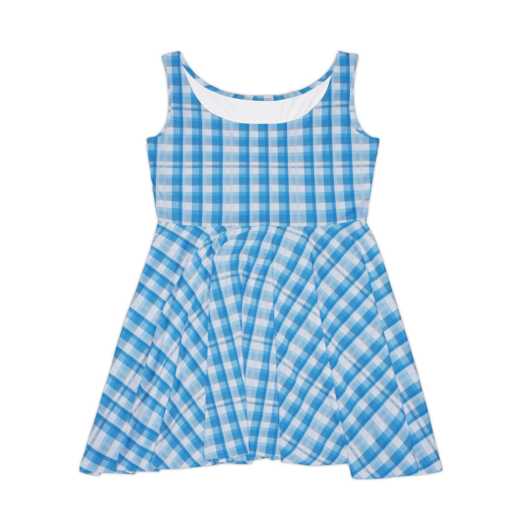 Blue Gingham Women's Skater Dress - Summer Fashion, Casual Outing, Beach Day, Festival Wear, Gift for Her