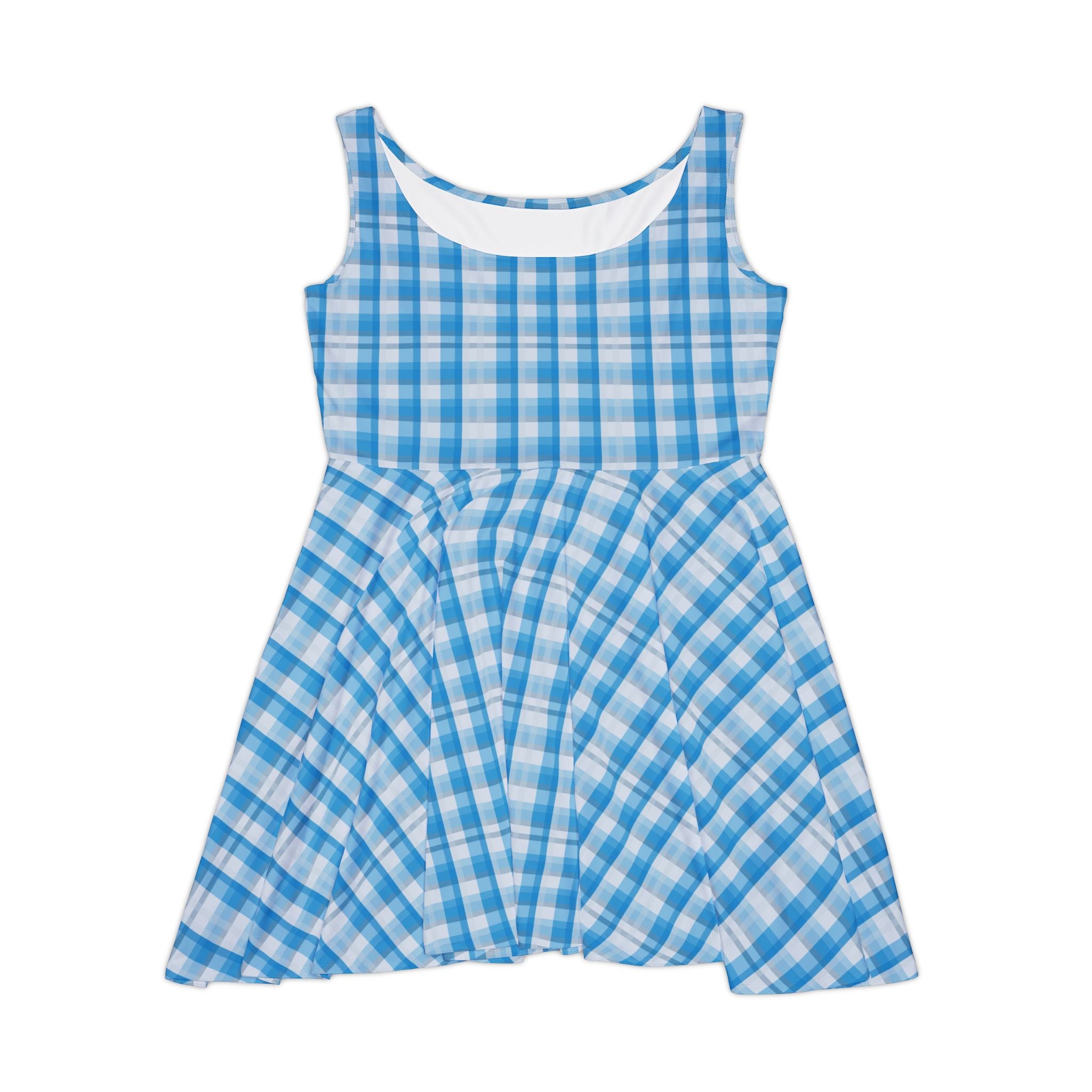Blue Gingham Women's Skater Dress - Summer Fashion, Casual Outing, Beach Day, Festival Wear, Gift for Her