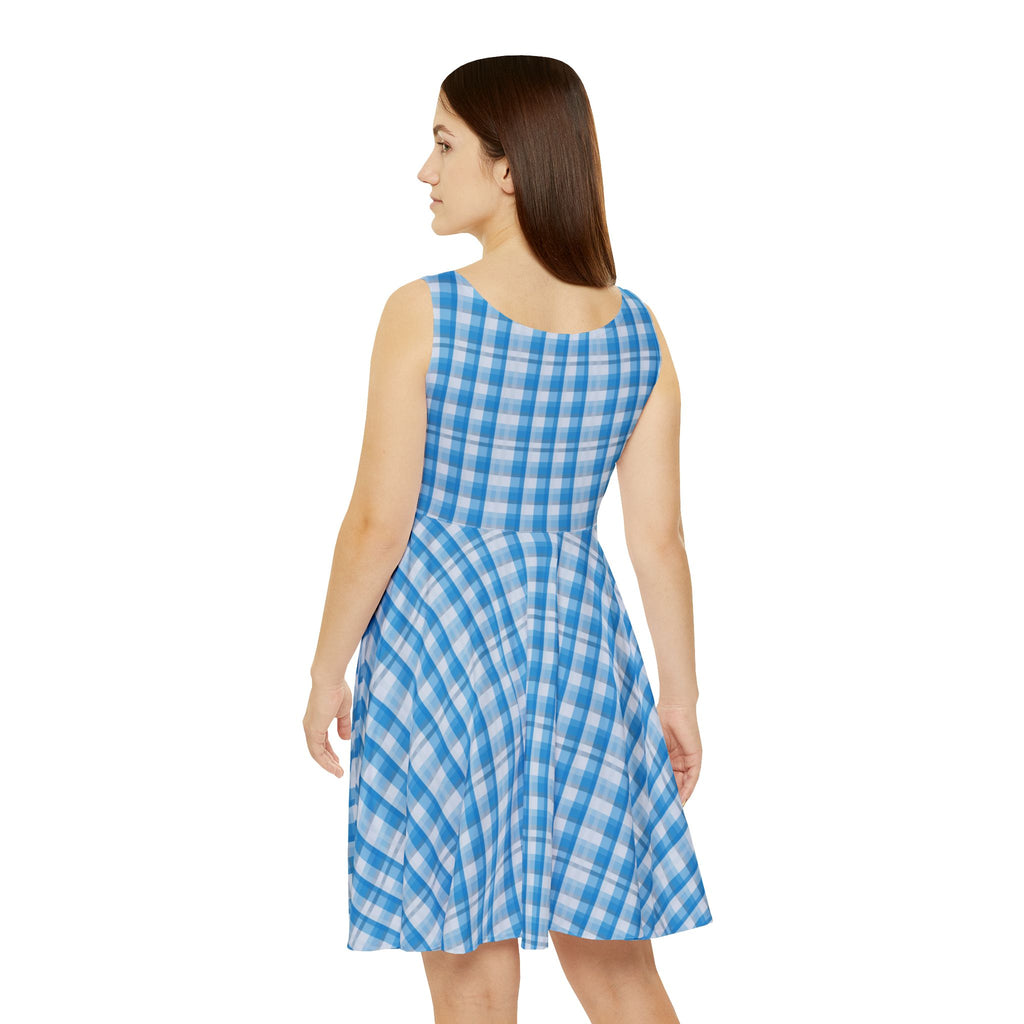 Blue Gingham Women's Skater Dress - Summer Fashion, Casual Outing, Beach Day, Festival Wear, Gift for Her