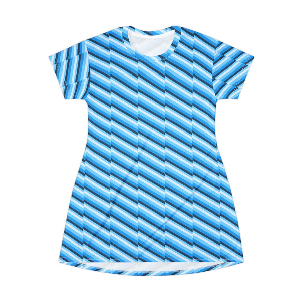 Blue Striped T-Shirt Dress - Casual Summer Outfit, Stylish Beachwear, Trendy Everyday Dress, Lightweight Lounge Wear, Perfect for Vacation