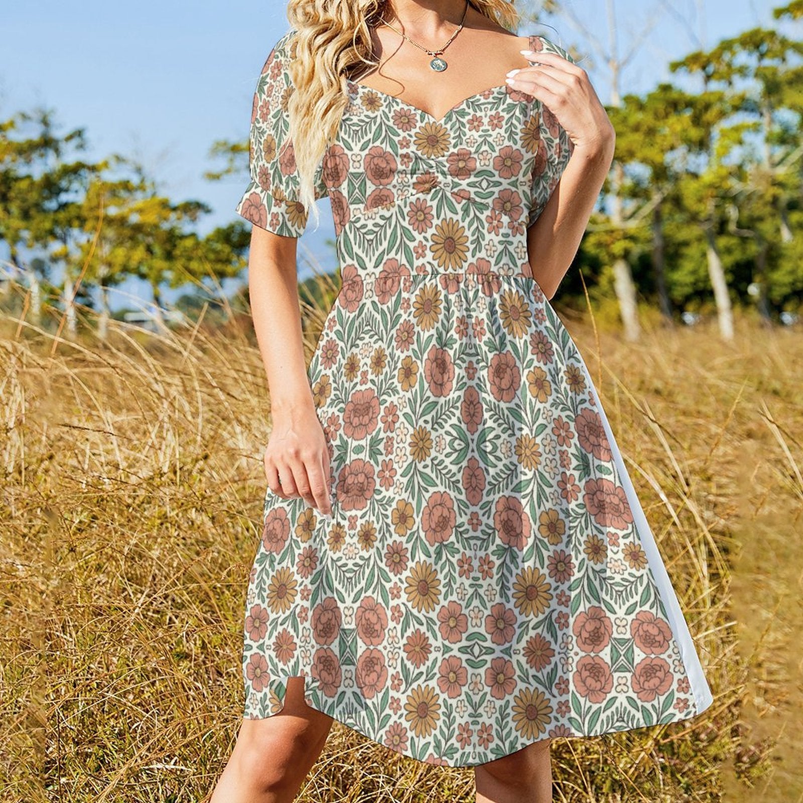 Short Sleeve V Neck Lovely Dress B271(All-Over Printing)
