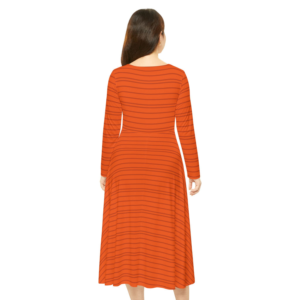 Women's Long Sleeve Dance Dress - Striped Midi, Perfect for Parties, Festivals, Casual Wear, Dance Classes, Fall Fashion