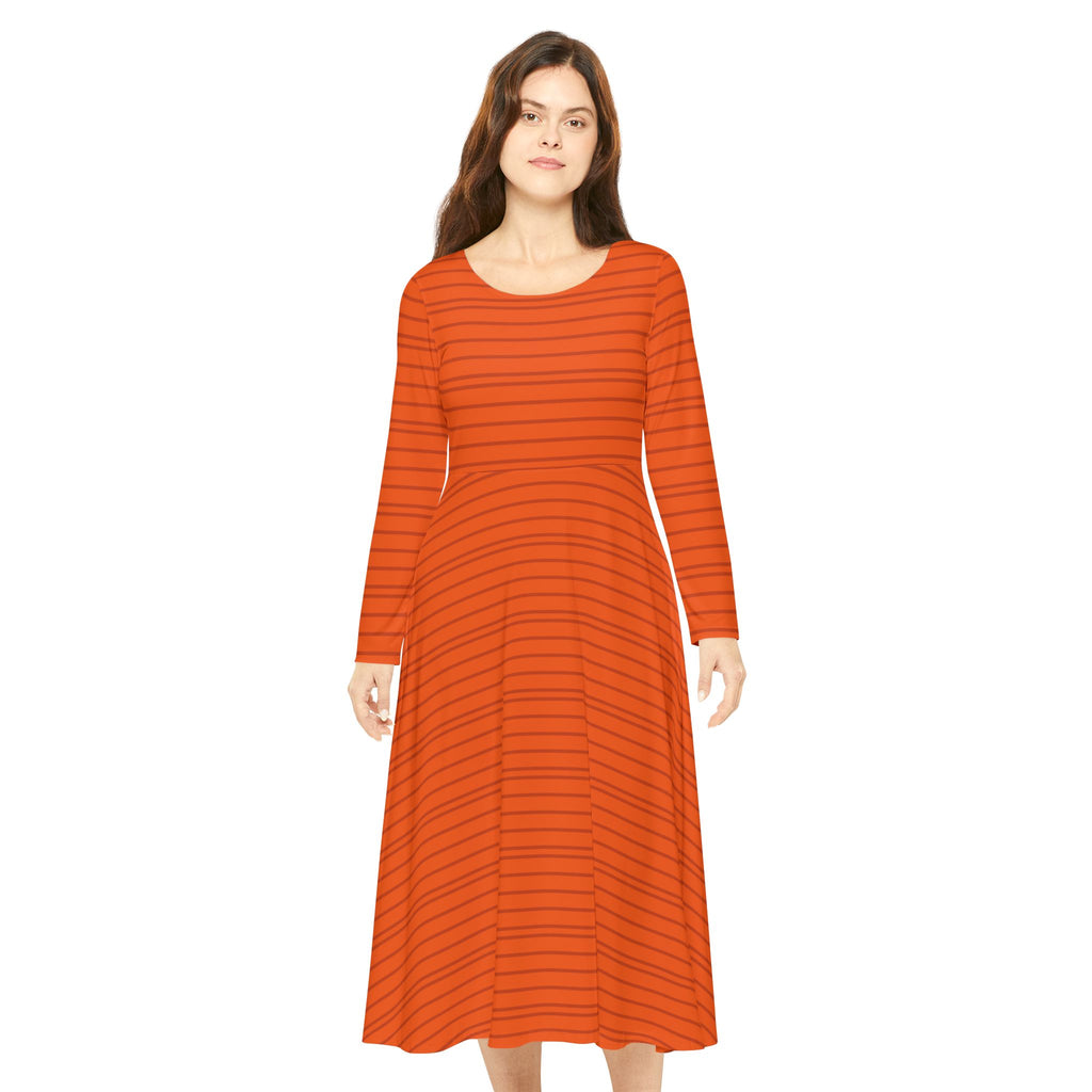 Women's Long Sleeve Dance Dress - Striped Midi, Perfect for Parties, Festivals, Casual Wear, Dance Classes, Fall Fashion