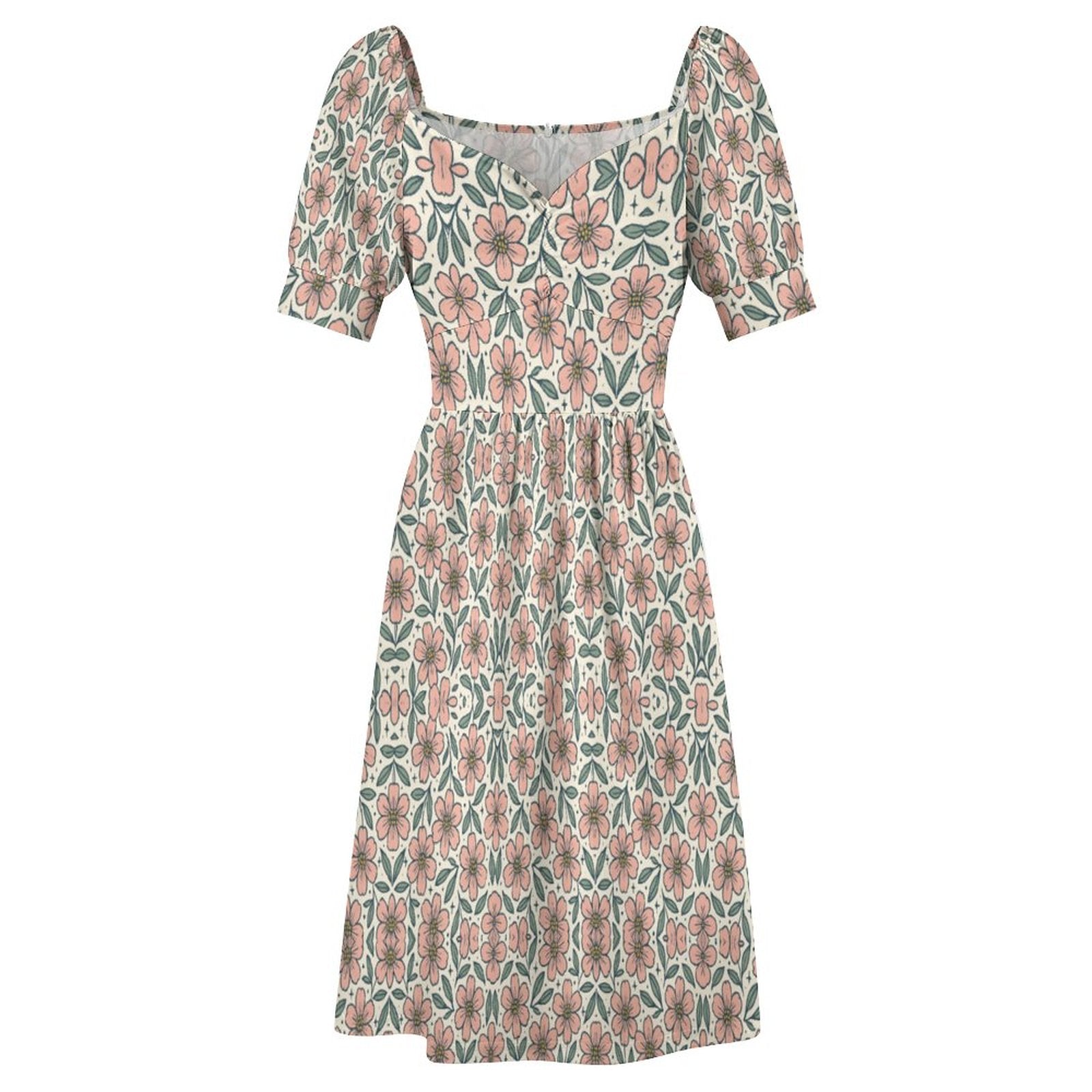 Short Sleeve V Neck Lovely Dress B271(All-Over Printing)