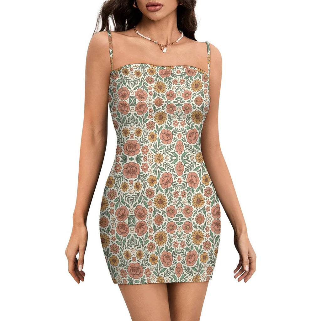 Slim Fit Spaghetti Strap Dress for Women(All-Over Printing)