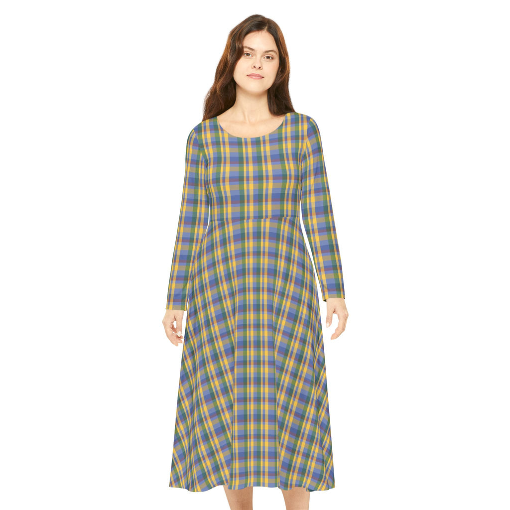 Plaid Long Sleeve Dance Dress, Full Skirt Dress for Dancers, Stylish Dancewear, Perfect for Parties and Events, Trendy Everyday Dress