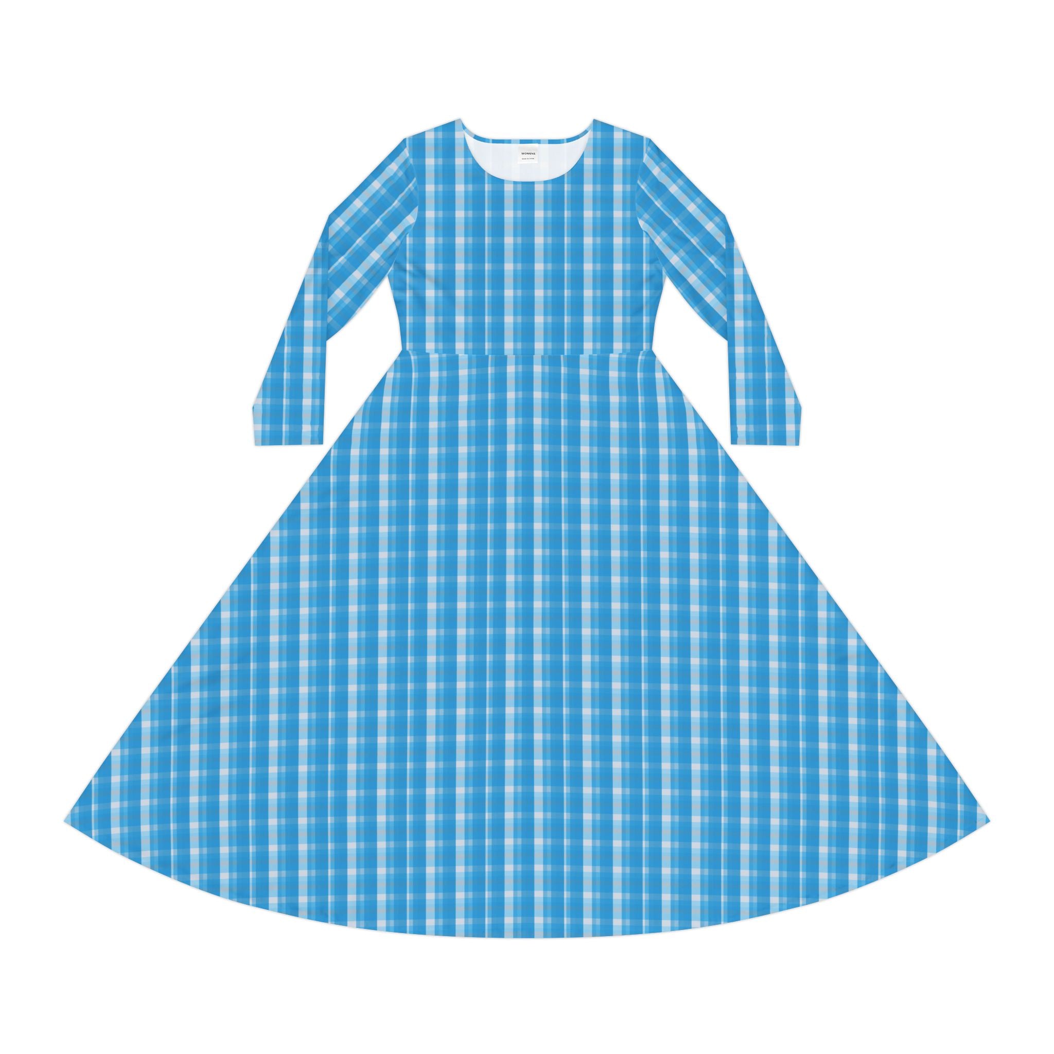 Blue Plaid Long Sleeve Dance Dress, Vintage Style Dress, Bohemian Dress, Casual Wear, Summer Outing, Holiday Celebration, Dance Outfit