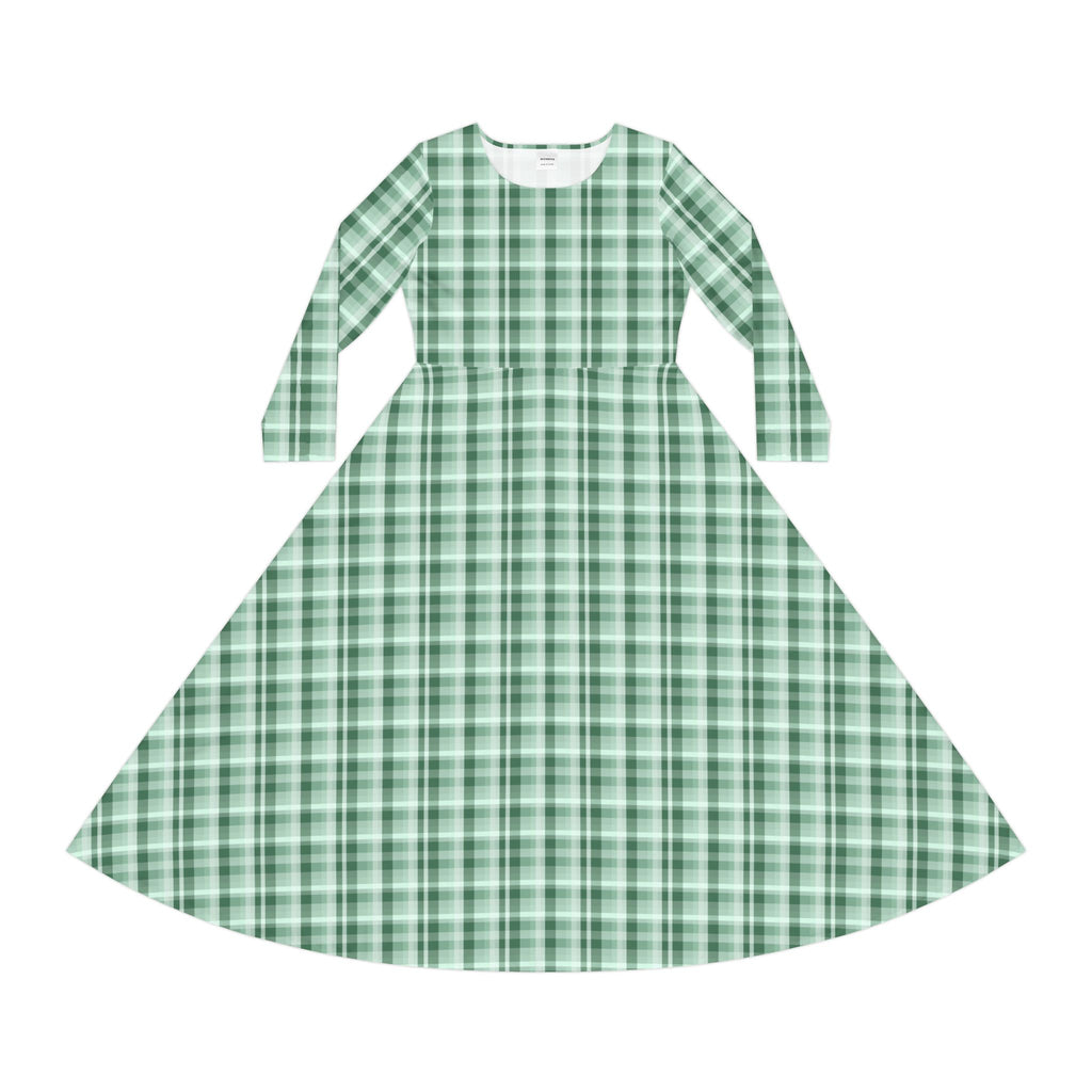 Chic Women's Long Sleeve Dance Dress, Stylish Green Plaid Dress for Every Occasion, Perfect for Parties, Dances, Holidays