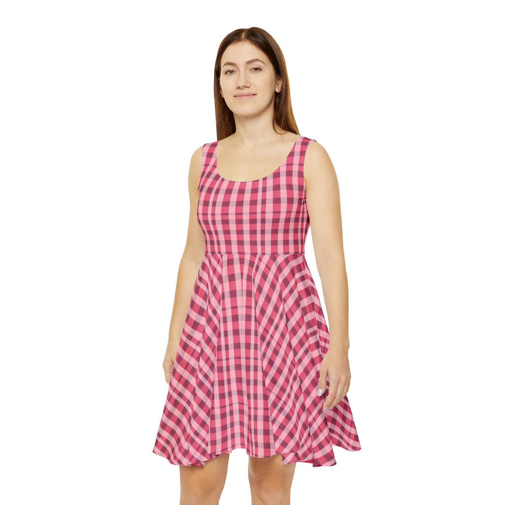 Chic Pink Gingham Skater Dress for Women, Flirty Summer Dress, Casual Everyday Outfit, Perfect for Parties, Outdoor Events, Trendy Fashion