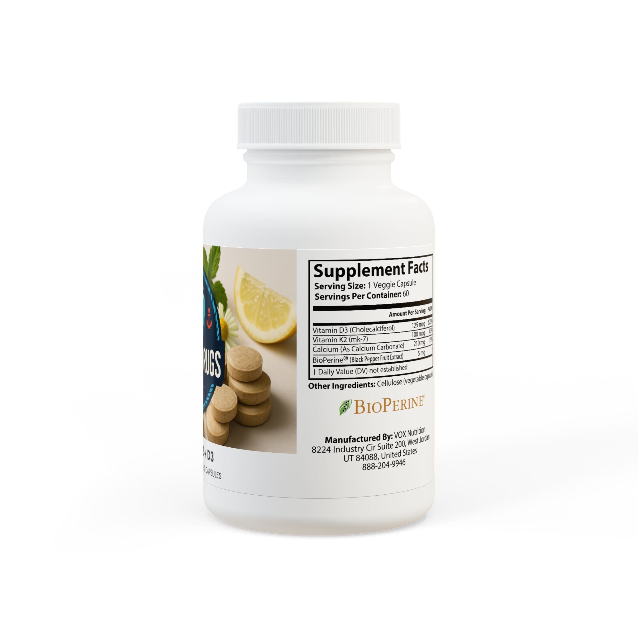Vitamin K2 + D3 Supplement (60 Capsules)