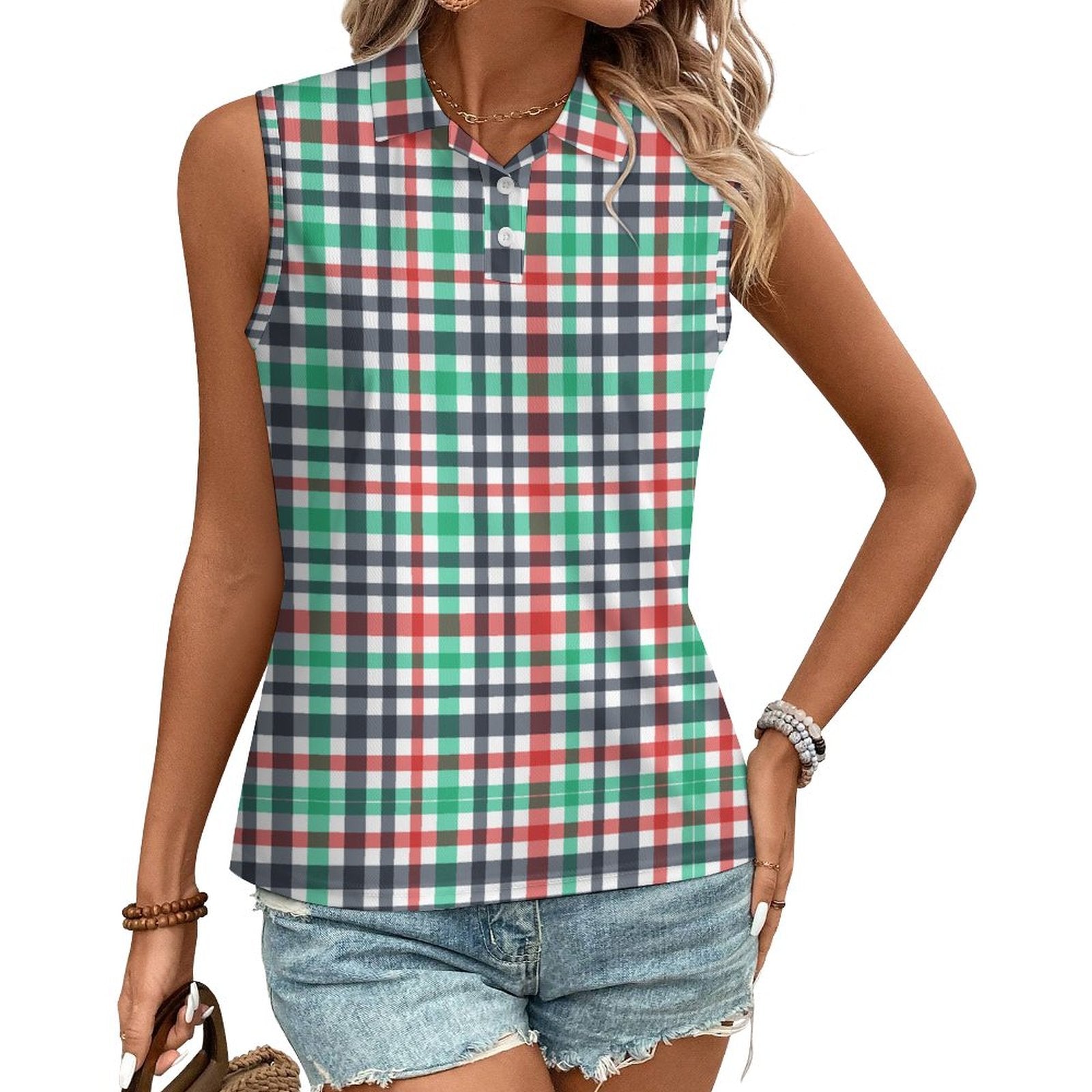 140gsm Women's Sleeveless Polo Shirt(All-Over Printing)
