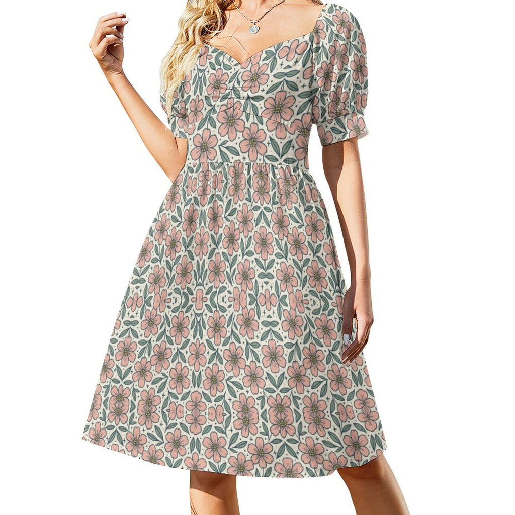 Short Sleeve V Neck Lovely Dress B271(All-Over Printing)