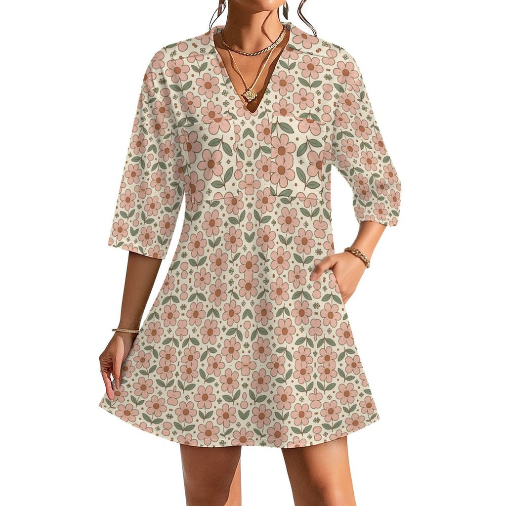 180gsm V-neck Dress for Women(All-Over Printing)