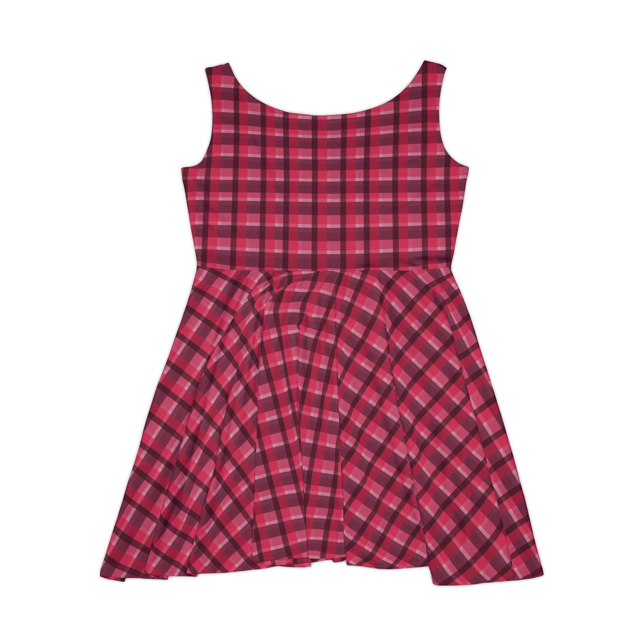 Red Plaid Women's Skater Dress, Casual Summer Dress, Vintage Outfit, Picnic Dress, Holiday Party Apparel, Everyday Fashion