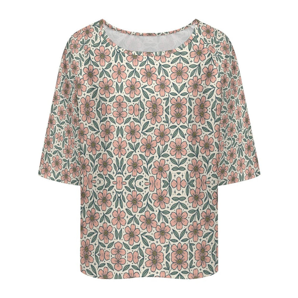 Loose-Fit 3/4 Sleeve Boat Neck T-Shirt(All-Over Printing)