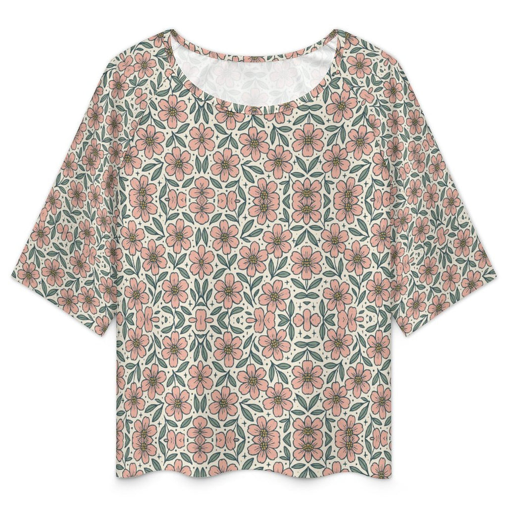 Loose-Fit 3/4 Sleeve Boat Neck T-Shirt(All-Over Printing)