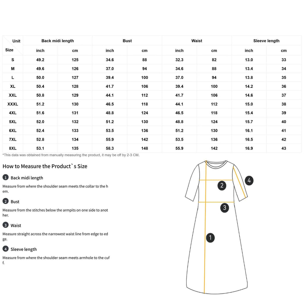 230gsm Wide Round Neck 3/4 Sleeve Long Dress(All-Over Printing)