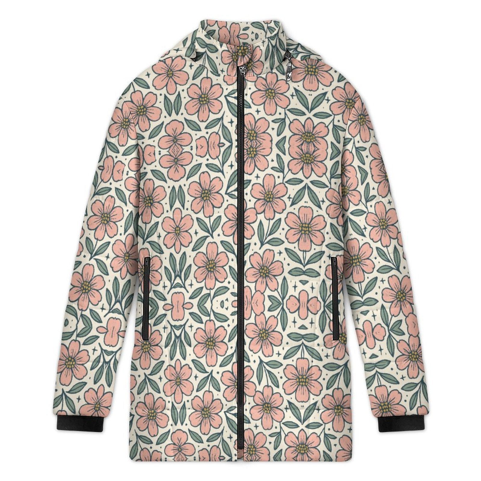 Winter Quilted Long-Sleeve Hooded Outerwear(All-Over Printing)